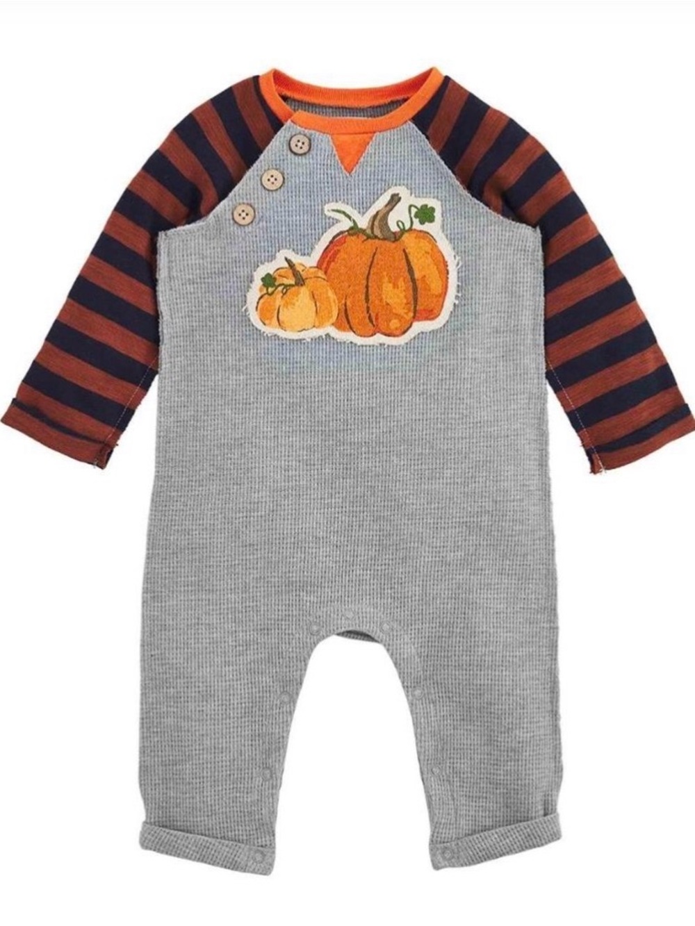 Mud Pie Gray & Orange Striped Pumpkin One-Piece 3-6M